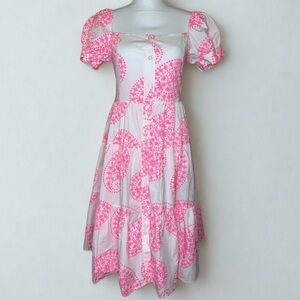 Boutique Floral Boho Midi Dress Pink/White XS Italy